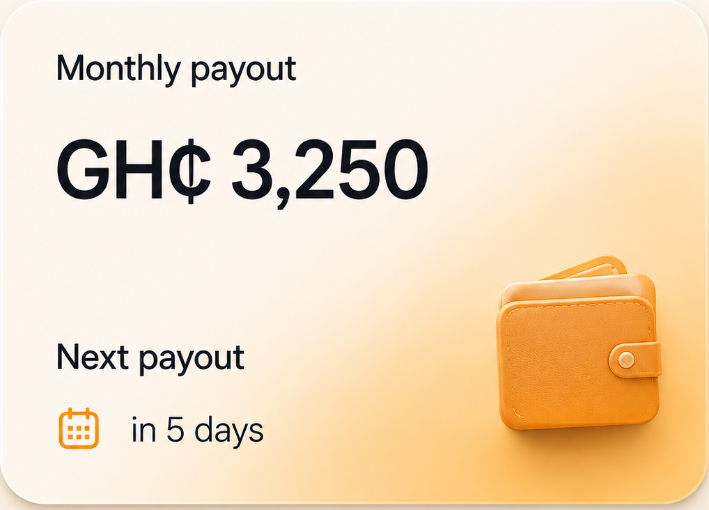 Monthly payout of GH₵3,250, next payout in 5 days