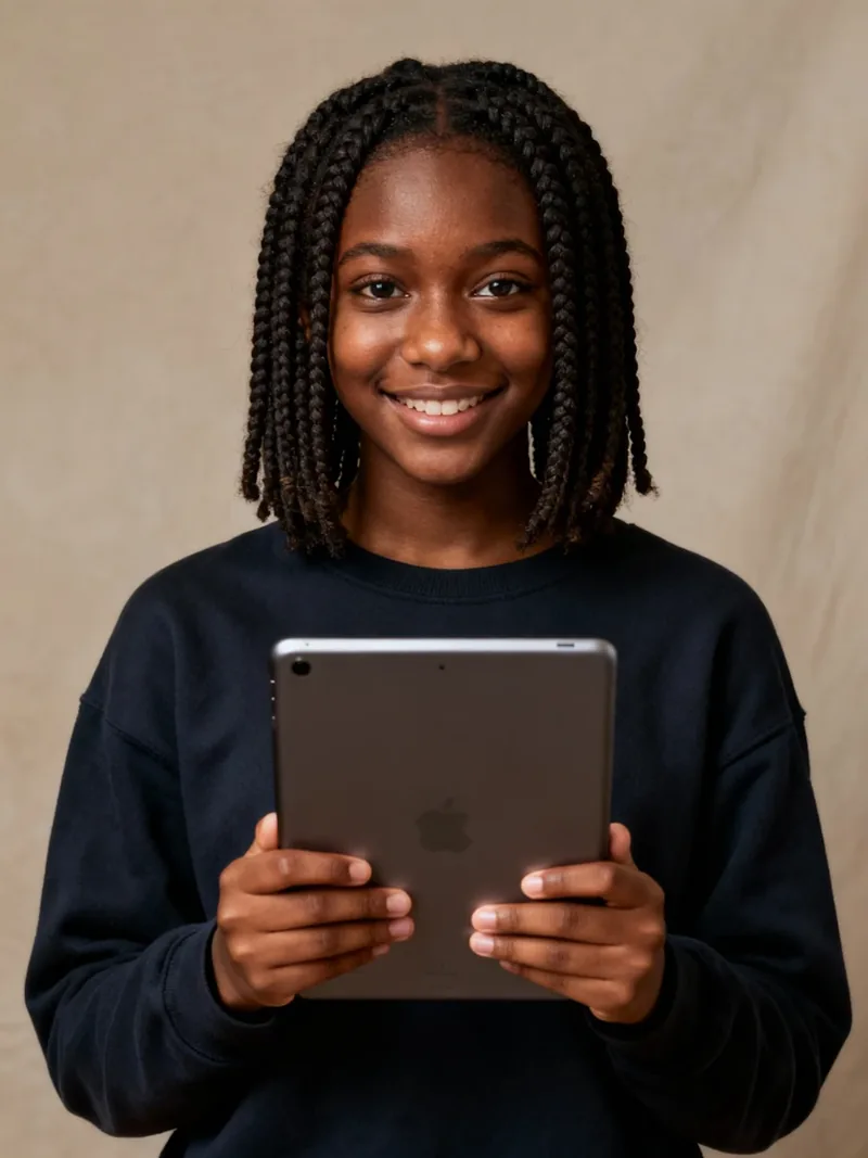 Akwasi Owusu holding a tablet